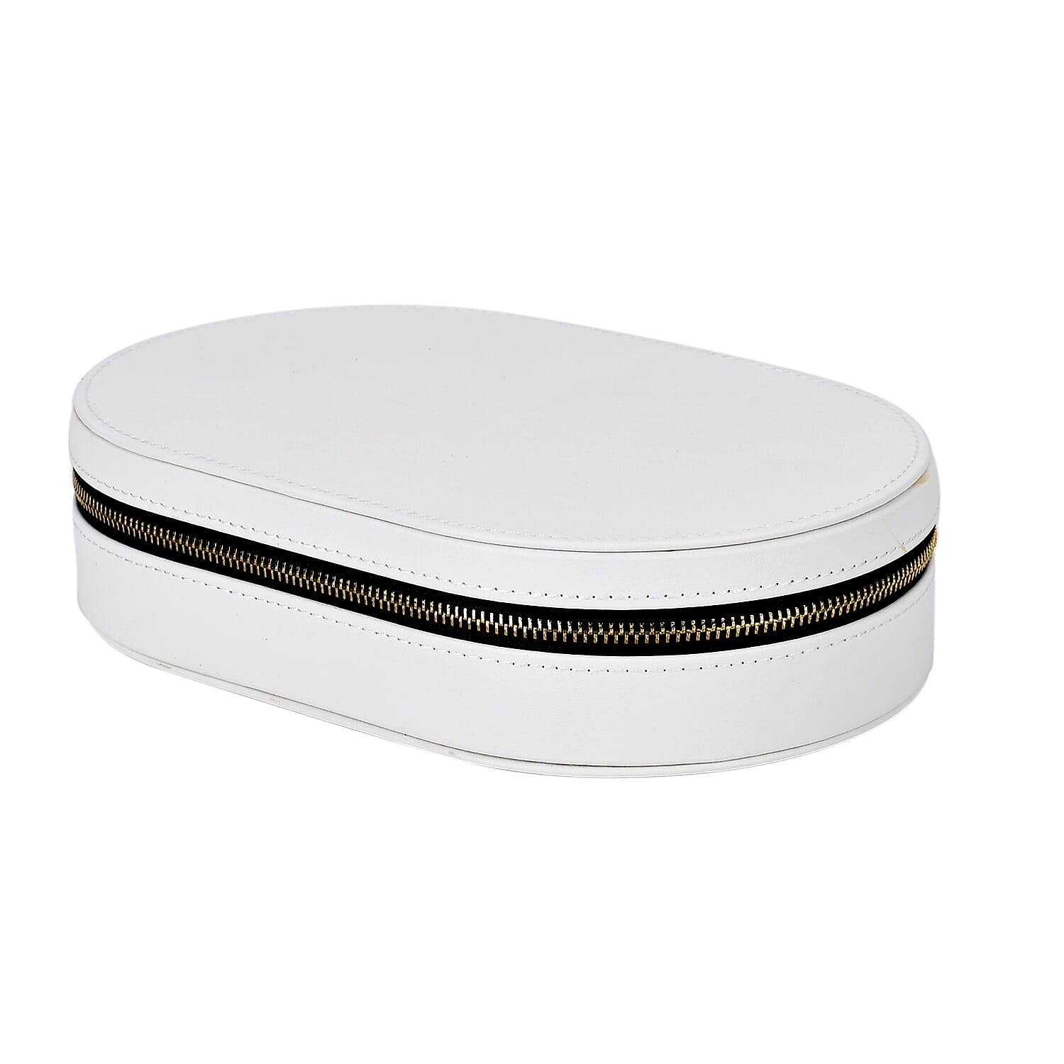 Leatherette Oval Shape Jewellery Organizer with Black Velvet Lining  - White