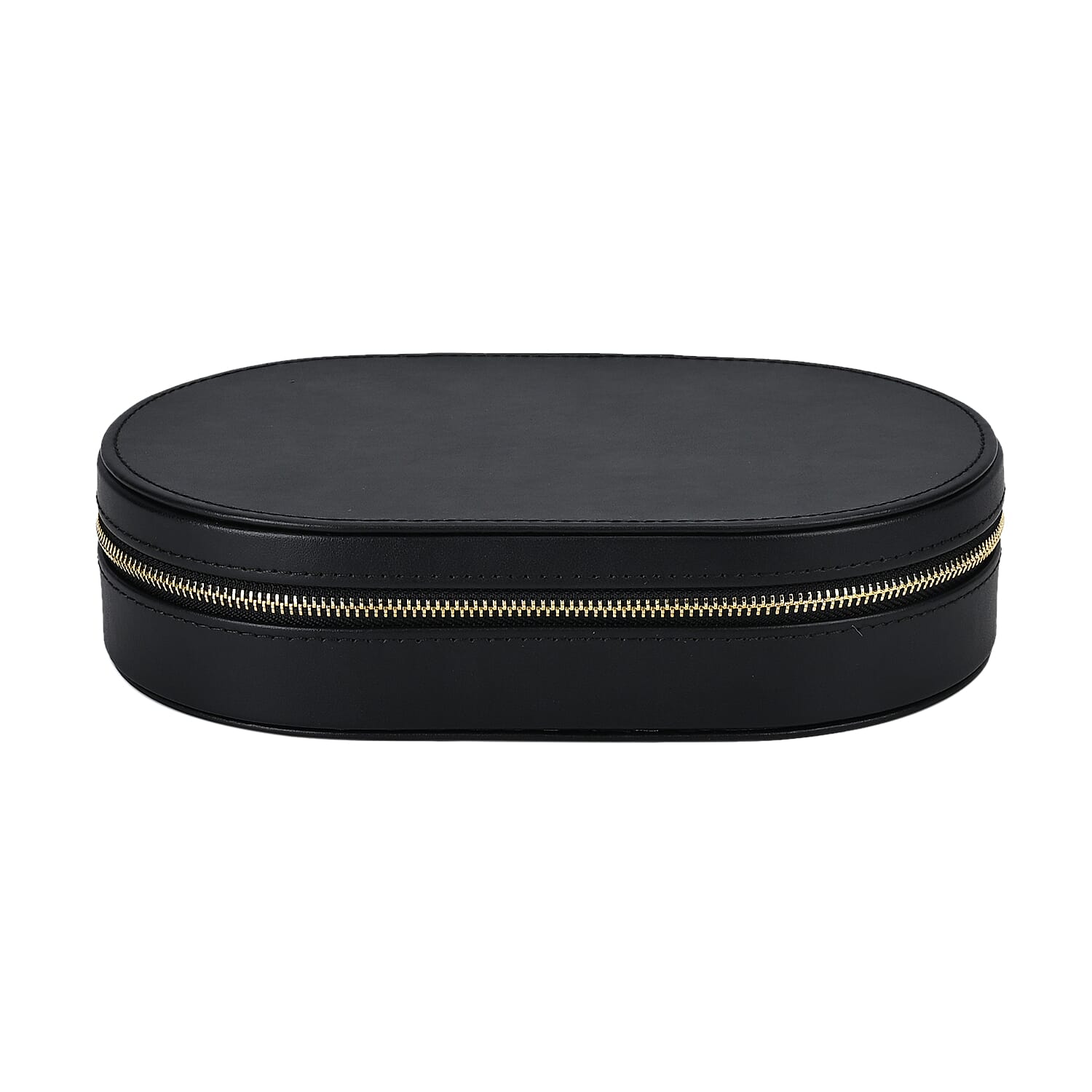 Leatherette Oval Shape Jewellery Organizer with Black Velvet Lining  - Black