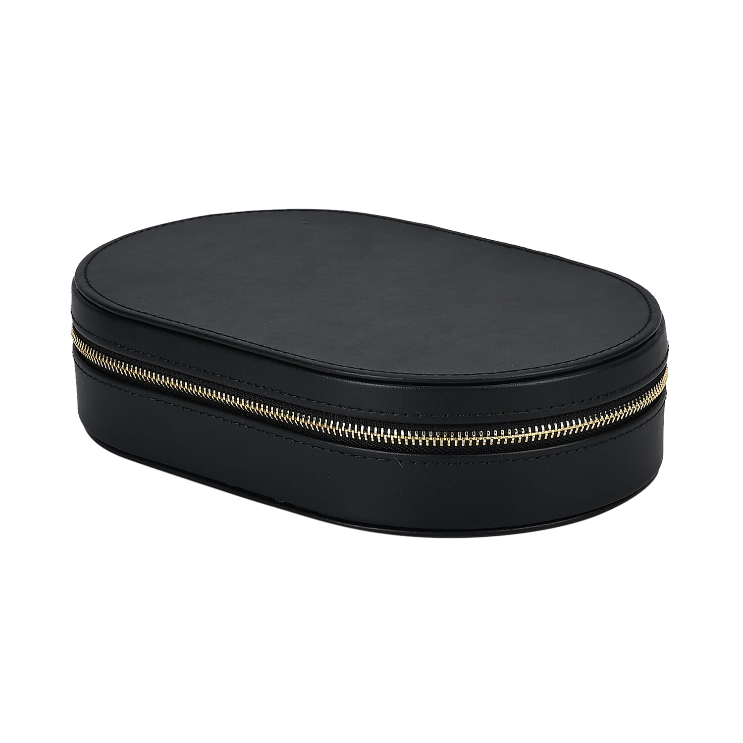 Leatherette Oval Shape Jewellery Organizer with Black Velvet Lining  - Black