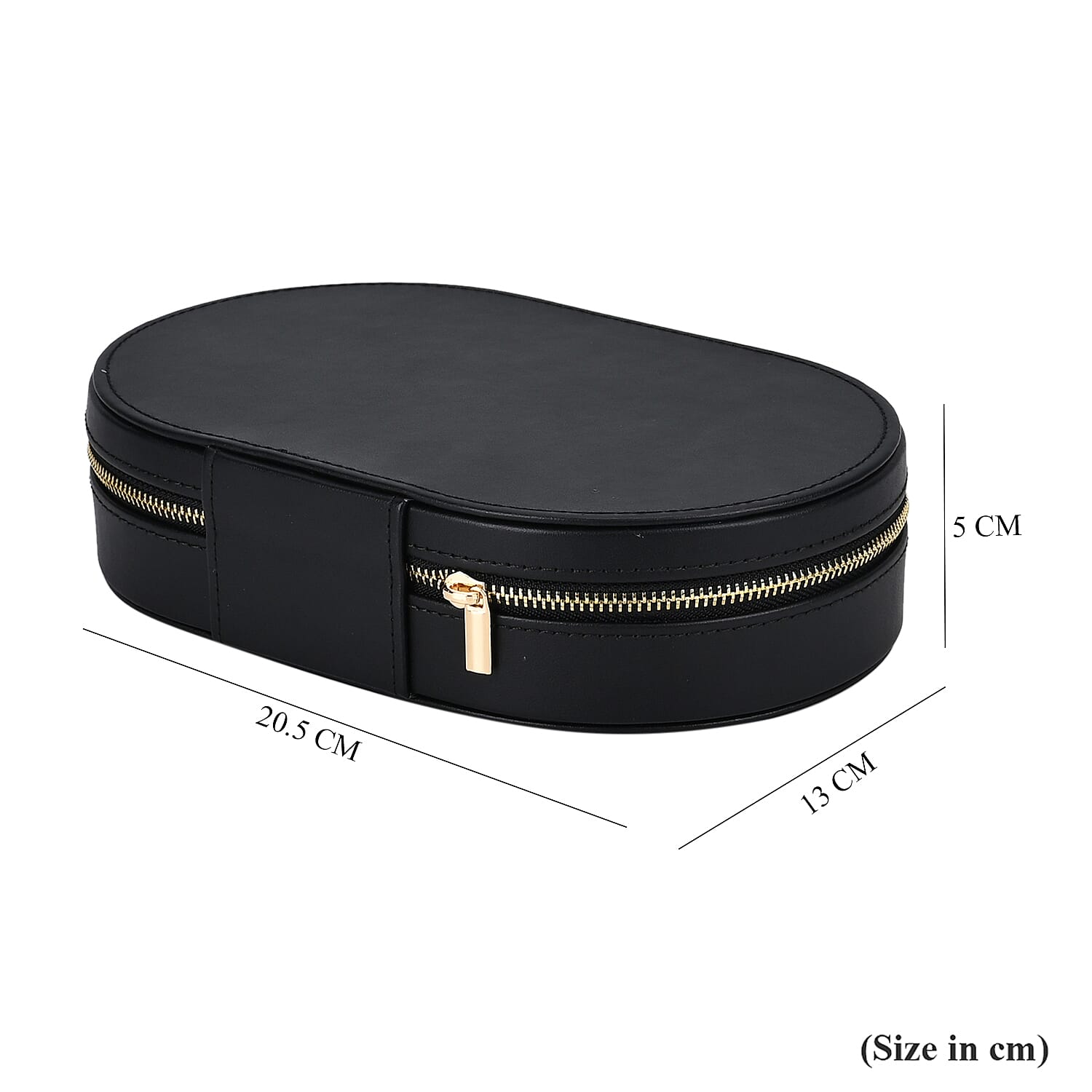 Leatherette Oval Shape Jewellery Organizer with Black Velvet (Size 20x13x5 cm) - Black