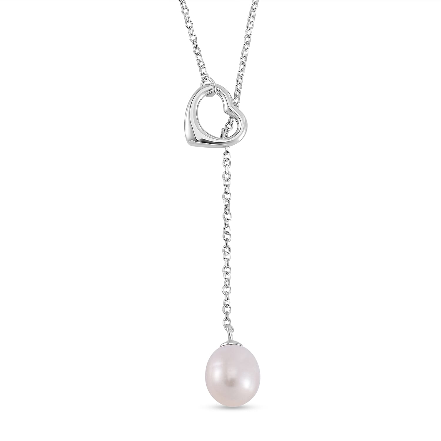 JCK Vegas Closeout - Designer Inspired White Fresh Water Pearl Toggle Necklace (Size - 18) in Rhodium Overlay Sterling Silver 7.27 Ct