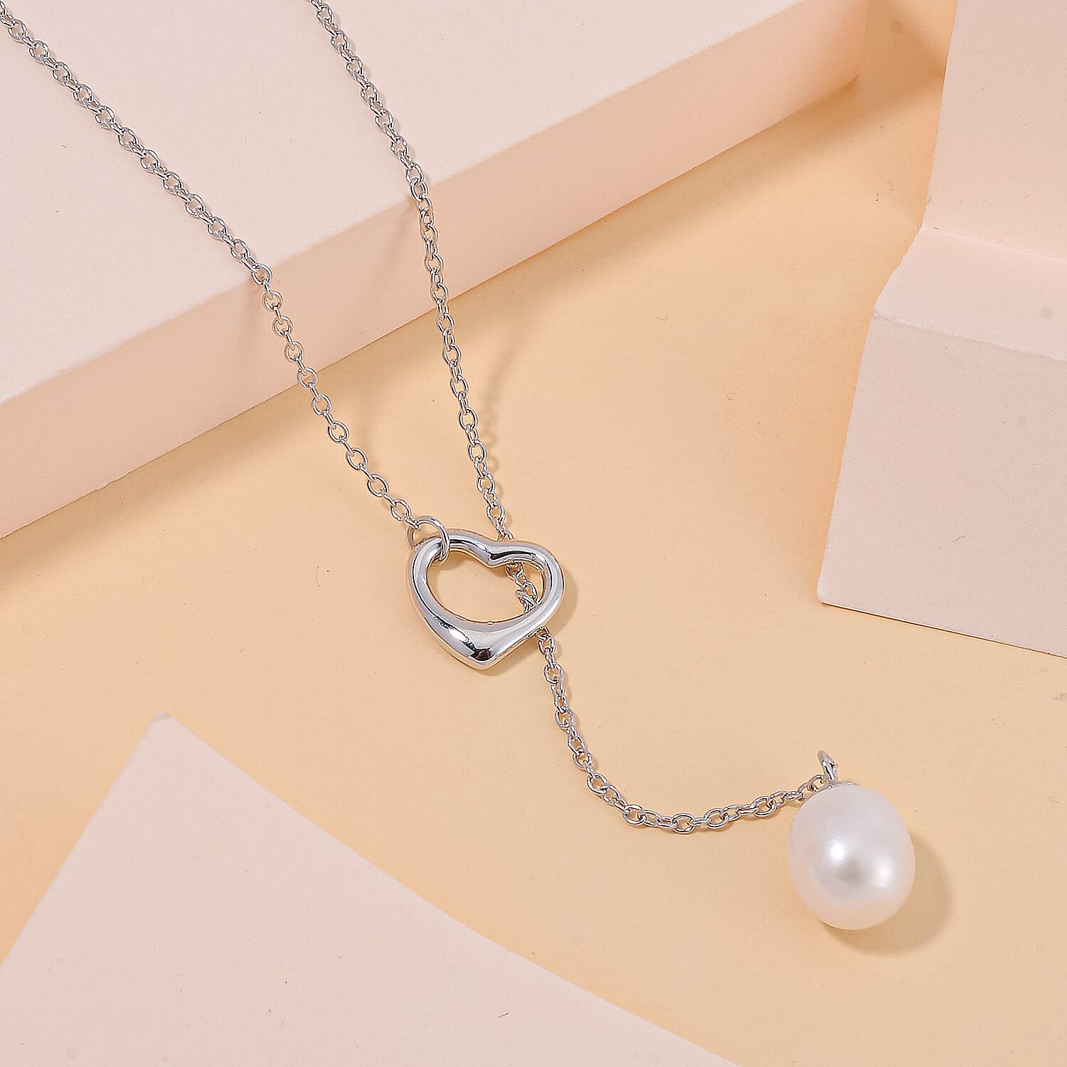 JCK Vegas Closeout - Designer Inspired White Fresh Water Pearl Toggle Necklace (Size - 18) in Rhodium Overlay Sterling Silver 7.27 Ct