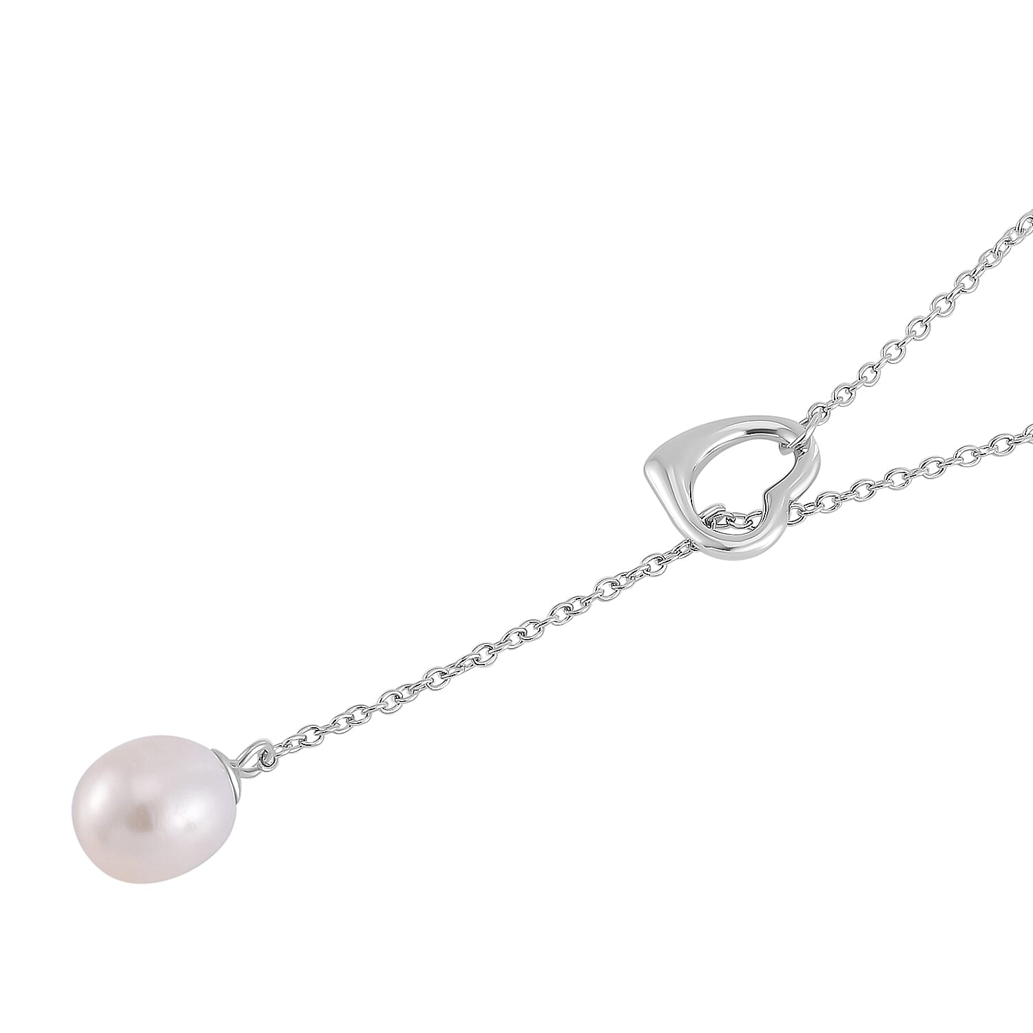 JCK Vegas Closeout - Designer Inspired White Fresh Water Pearl Toggle Necklace (Size - 18) in Rhodium Overlay Sterling Silver 7.27 Ct