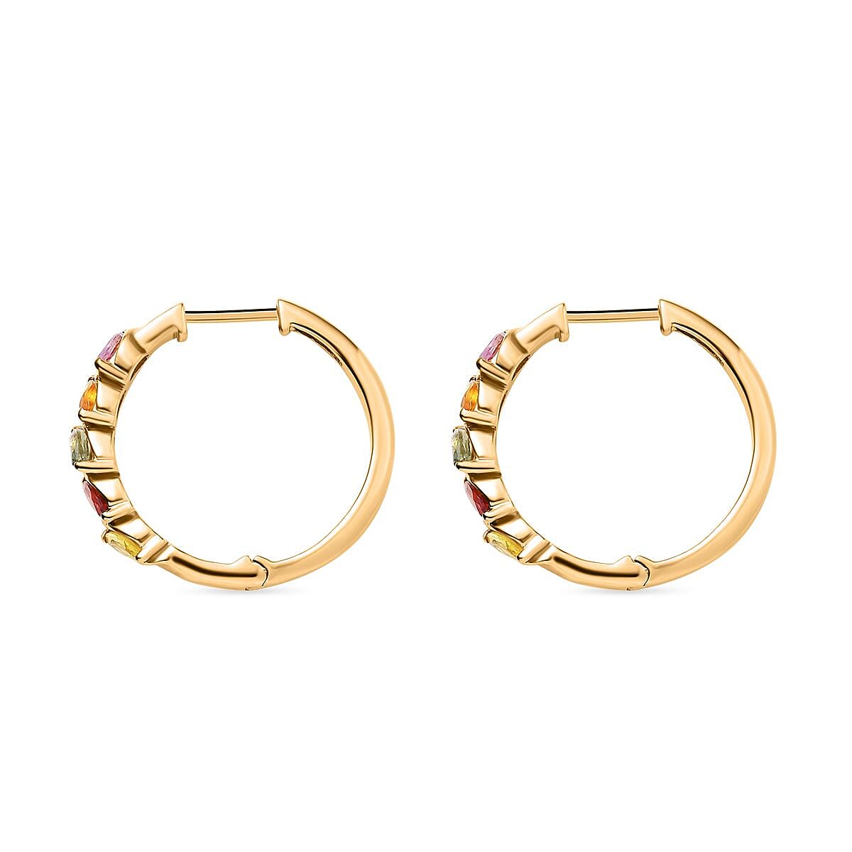 Rainbow Sapphire Huggies Earrings in 18K YG Vermeil Plated Sterling Silver 1.76 Ct