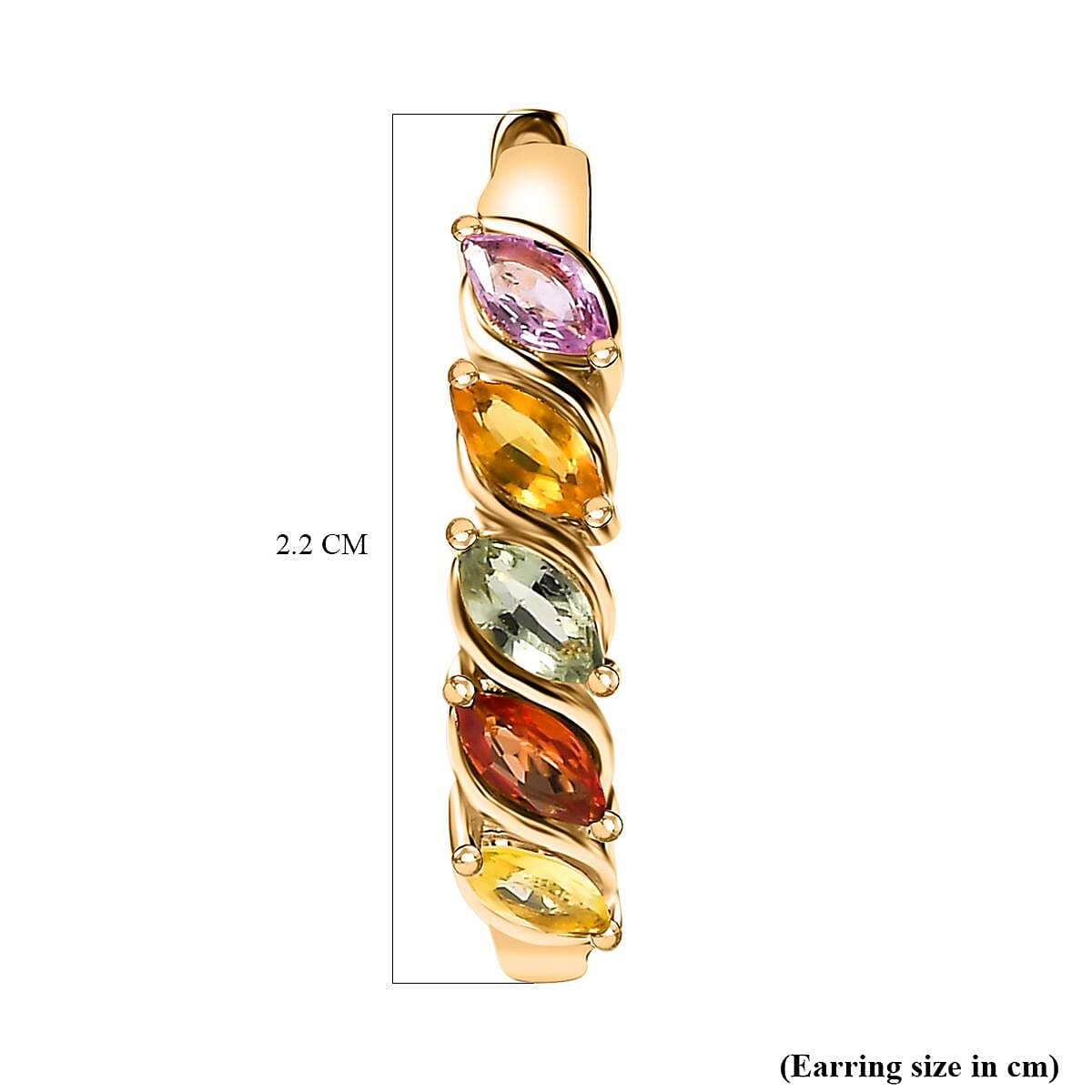 Rainbow Sapphire Huggies Earrings in 18K YG Vermeil Plated Sterling Silver 1.76 Ct