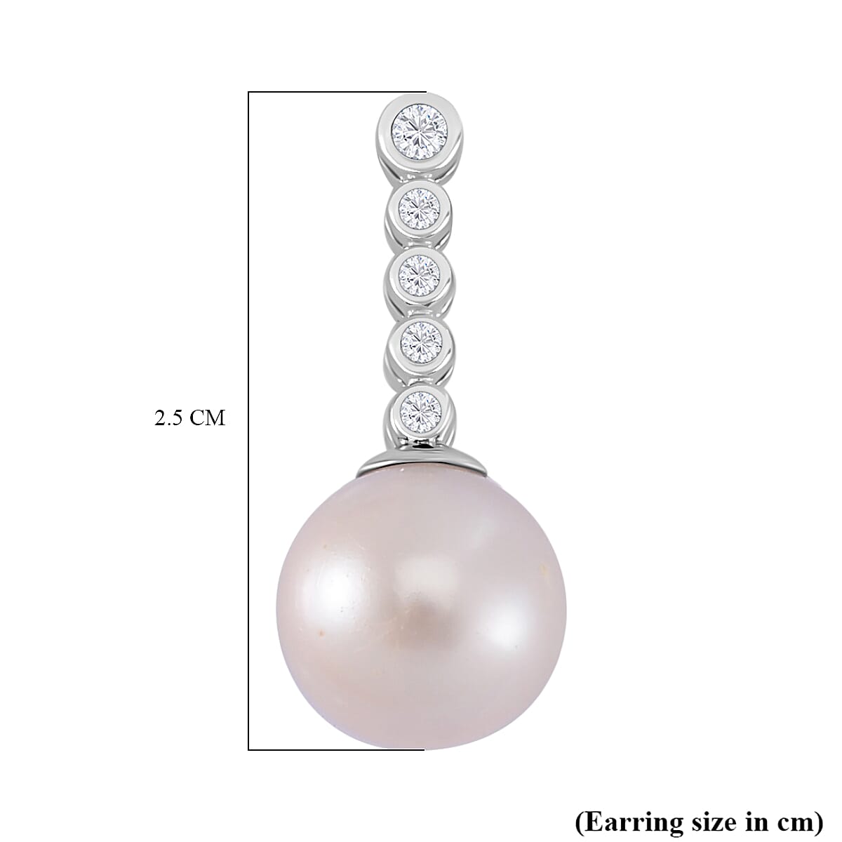 White Edison Pearl & Natural Zircon Dangle Earrings in Rhodium Overlay Sterling Silver 14.78 Ct