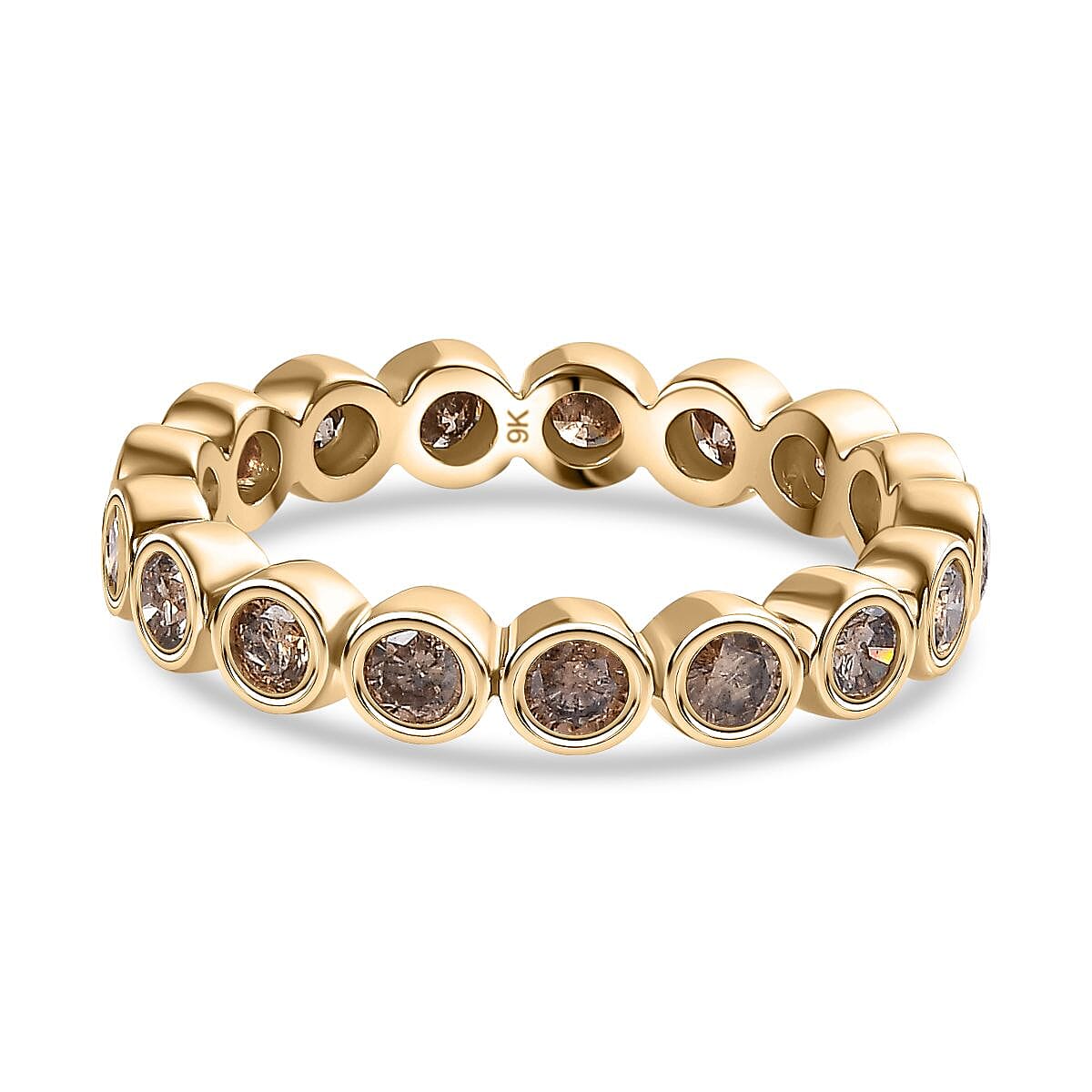 JCK Vegas Find- 9K Yellow Gold Certified Natural Champagne Diamond  Bubble Ring 1.00 Ct