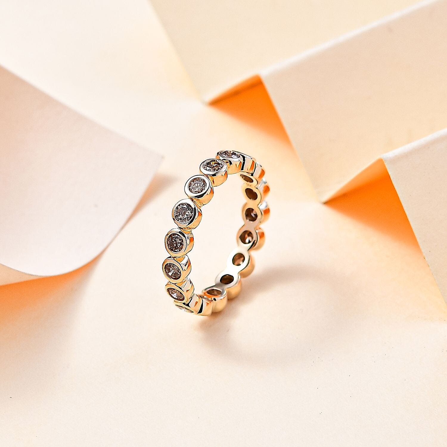 JCK Vegas Find- 9K Yellow Gold Certified Natural Champagne Diamond  Bubble Ring 1.00 Ct