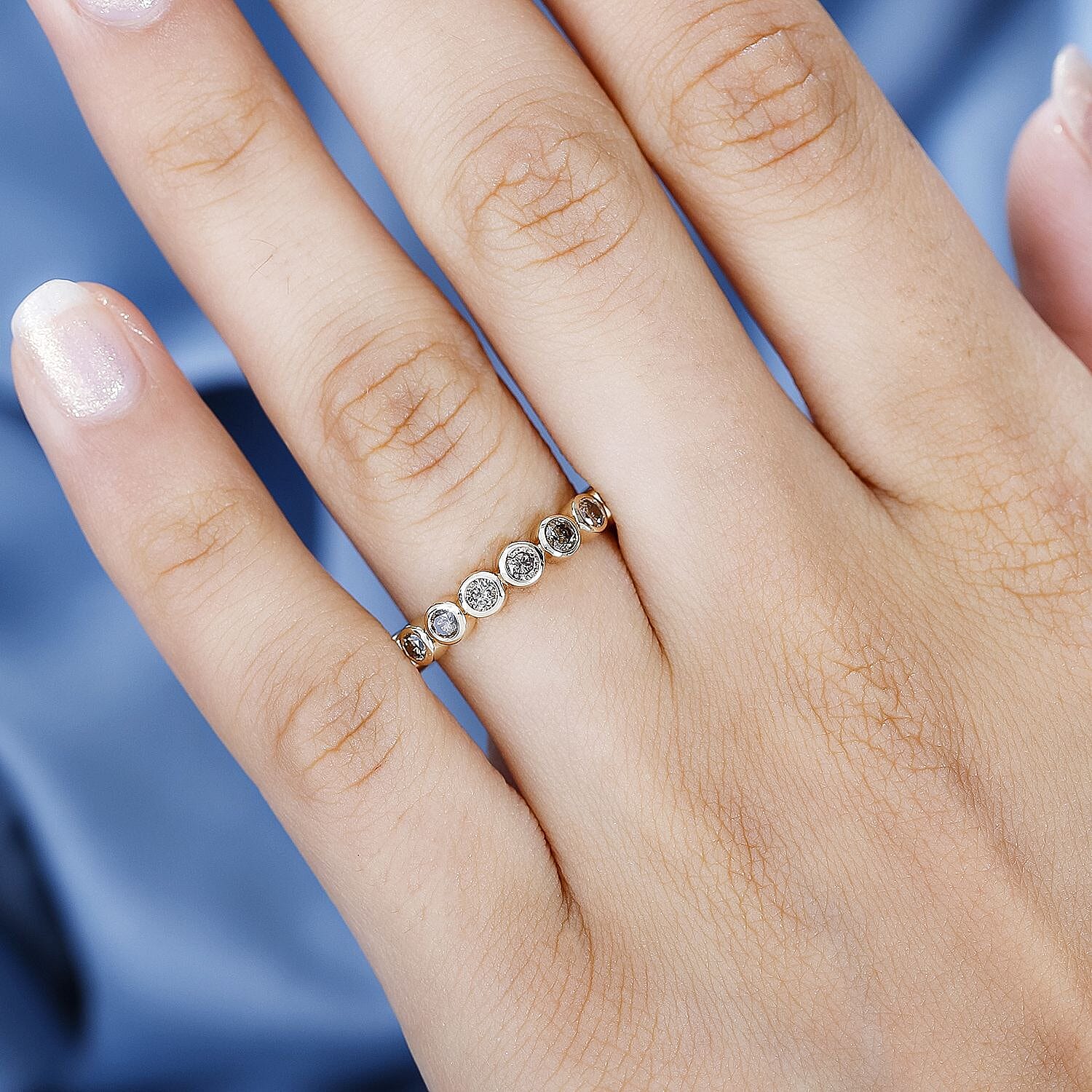 JCK Vegas Find- 9K Yellow Gold Certified Natural Champagne Diamond  Bubble Ring 1.00 Ct