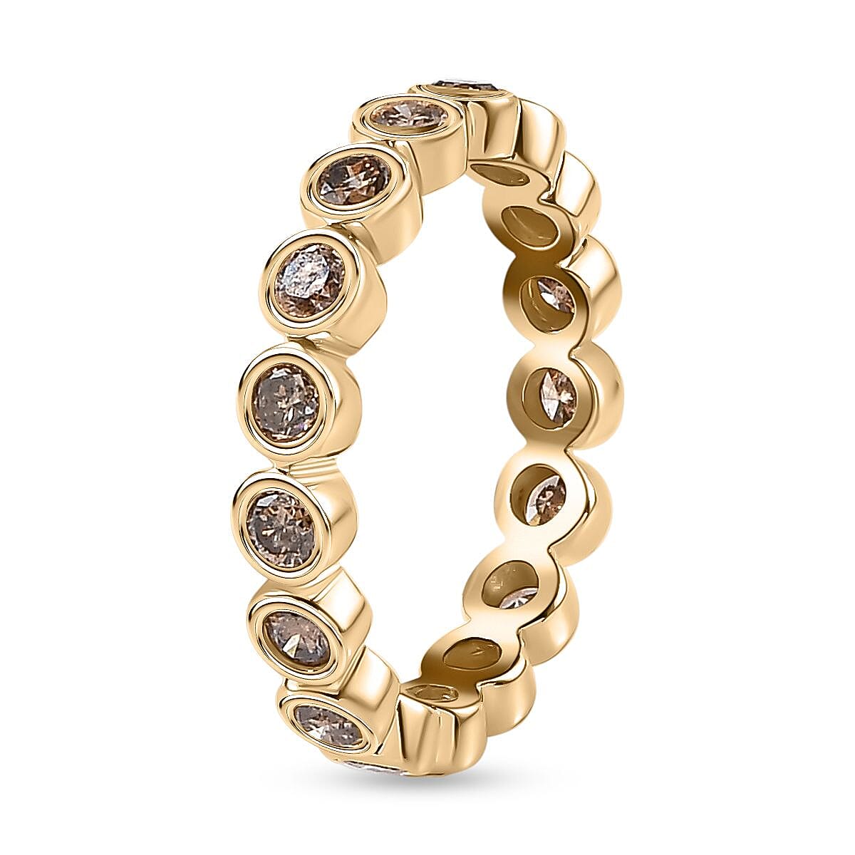 JCK Vegas Find- 9K Yellow Gold Certified Natural Champagne Diamond  Bubble Ring 1.00 Ct