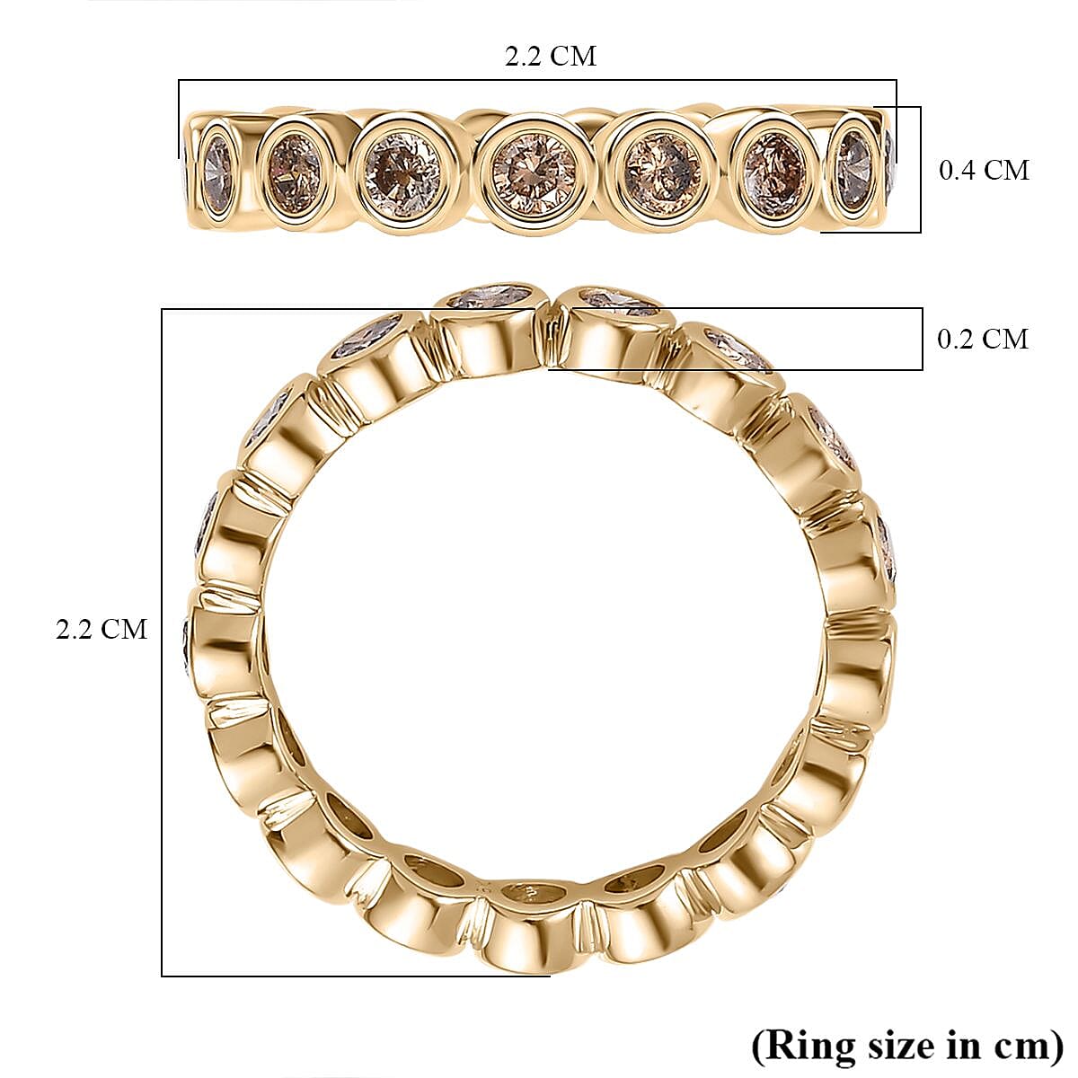 JCK Vegas Find- 9K Yellow Gold Certified Natural Champagne Diamond  Bubble Ring 1.00 Ct