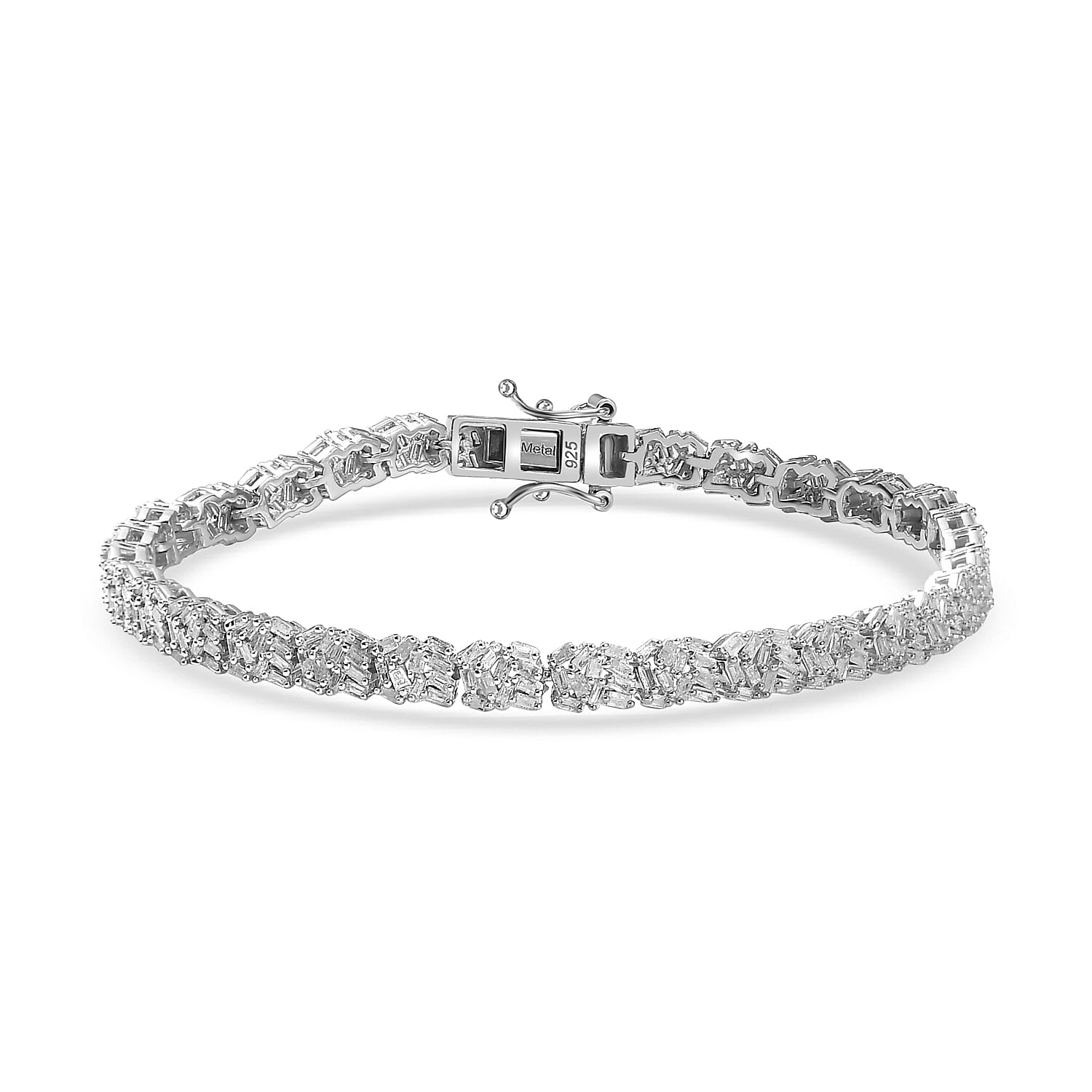 Designer Inspired Close Out - Natural Diamond Firecracker Bracelet (Size - 7.5) in Rhodium Overlay Sterling Silver 2.35 Cts