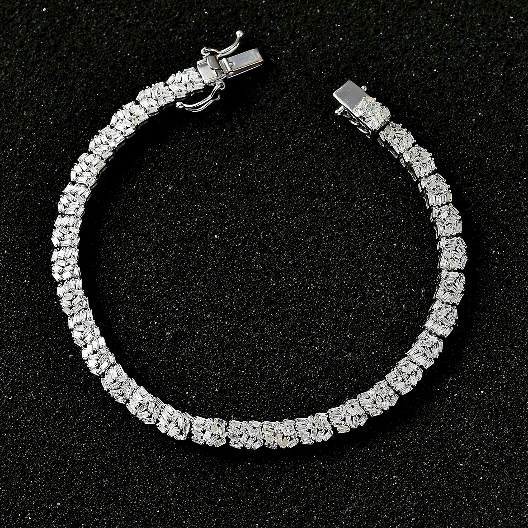 Designer Inspired Close Out - Natural Diamond Firecracker Bracelet (Size - 7.5) in Rhodium Overlay Sterling Silver 2.35 Cts