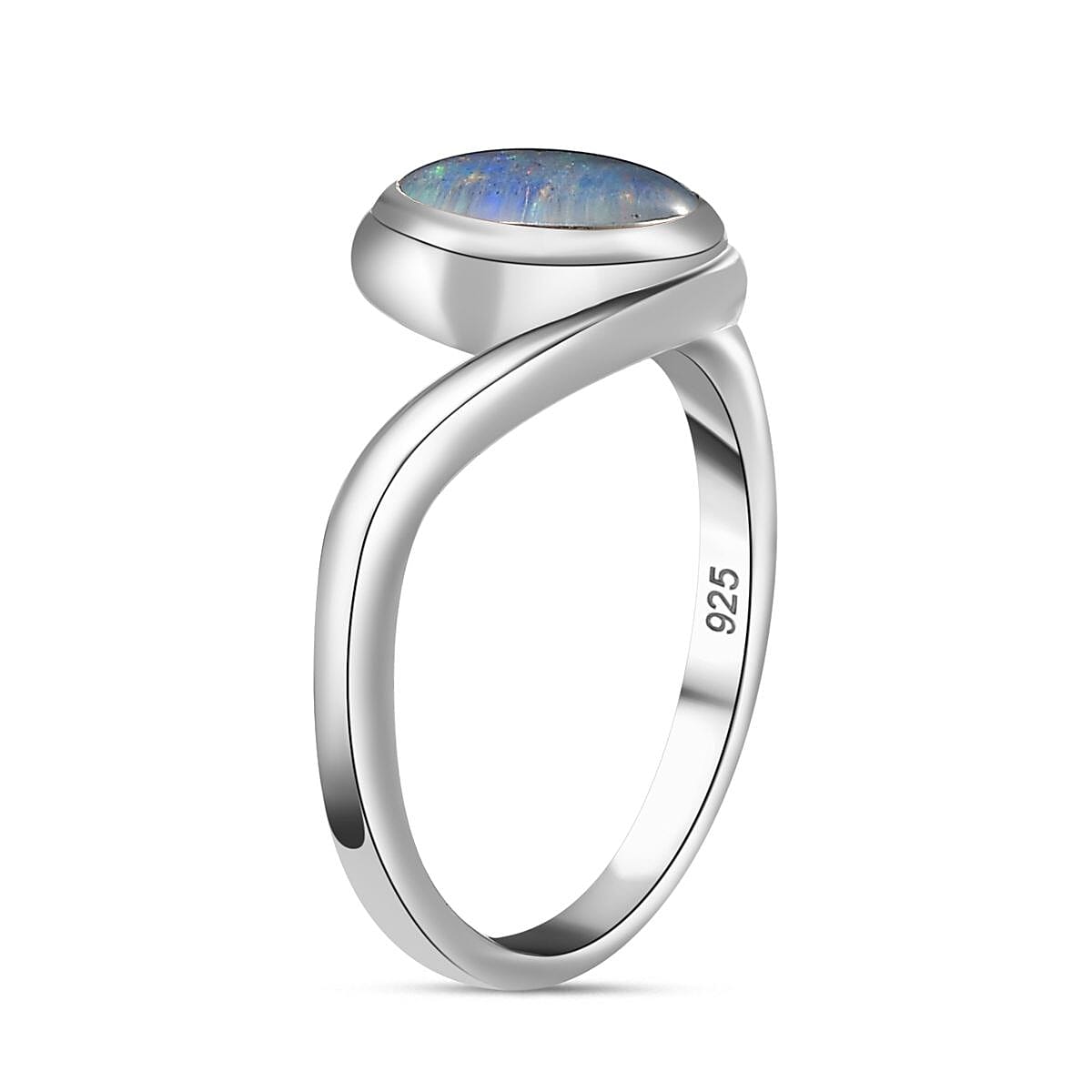 Boulder Opal Triplet Solitaire Ring in Rhodium Overlay Sterling Silver