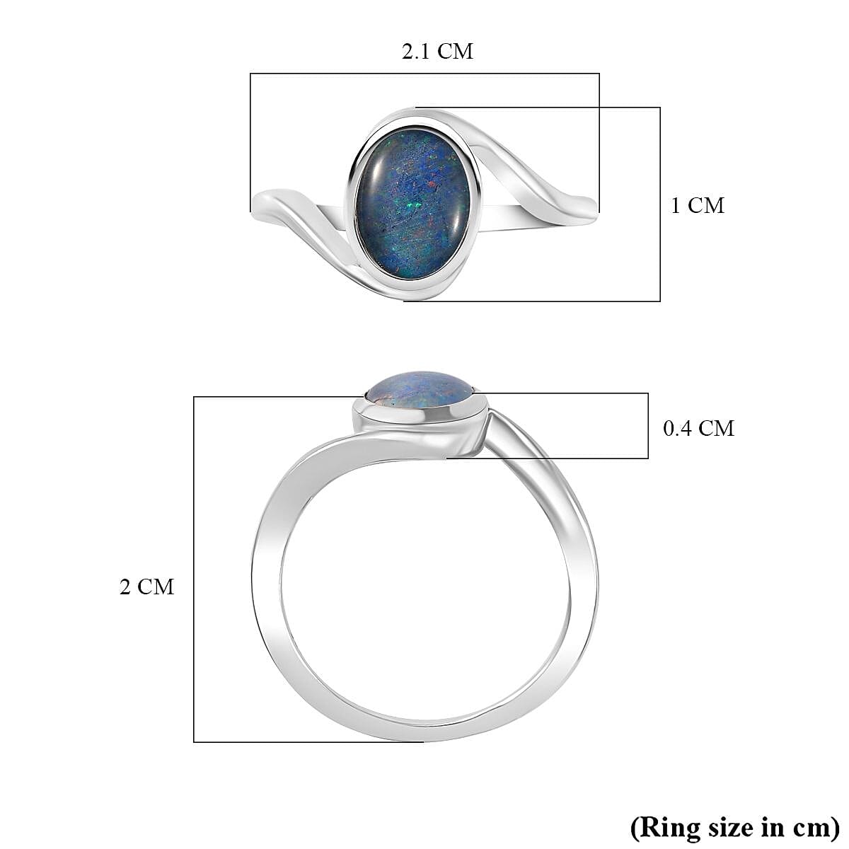 Boulder Opal Triplet Solitaire Ring in Rhodium Overlay Sterling Silver