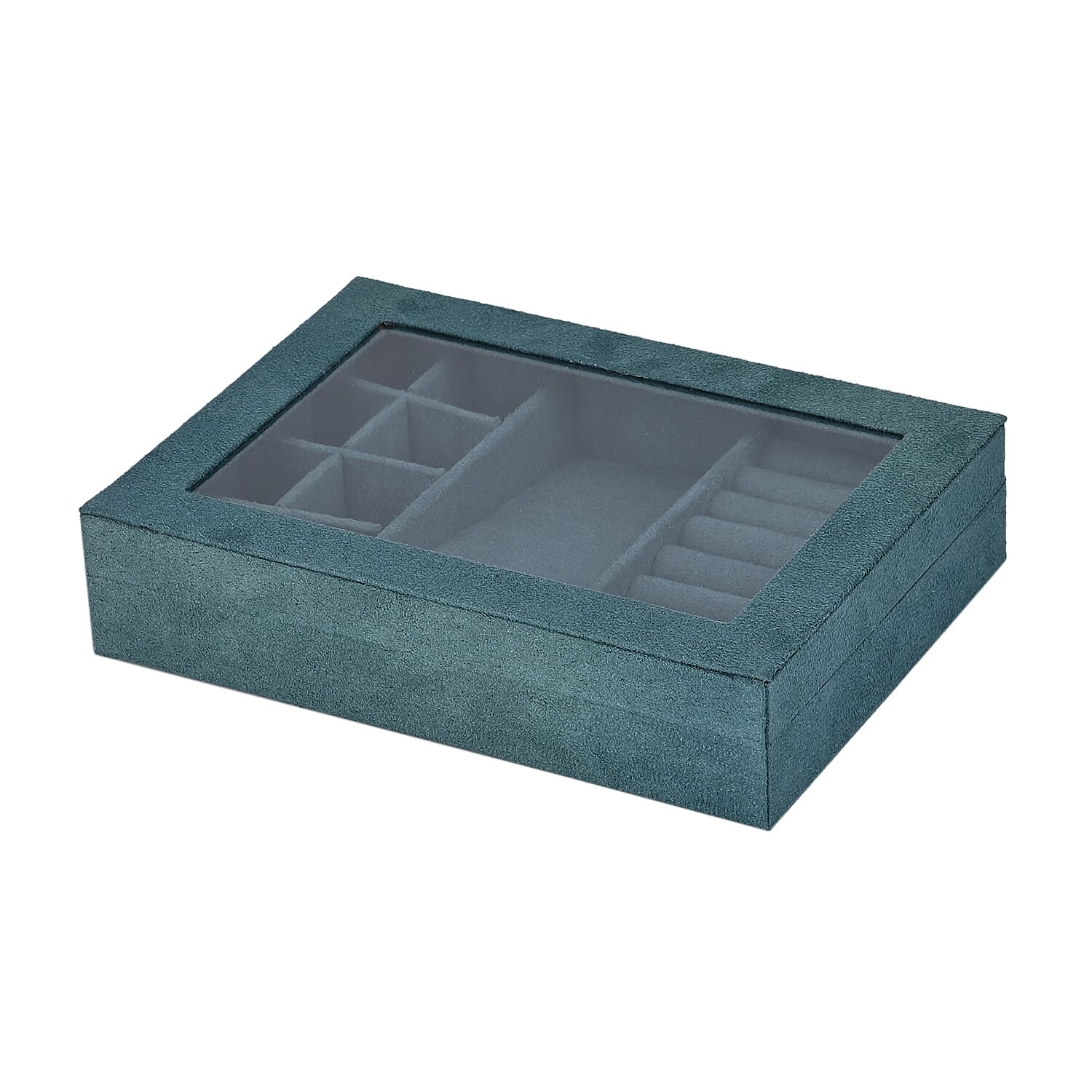 Velvet Jewellery Box With Transparent Window - 8-Slots with Removable Tray
