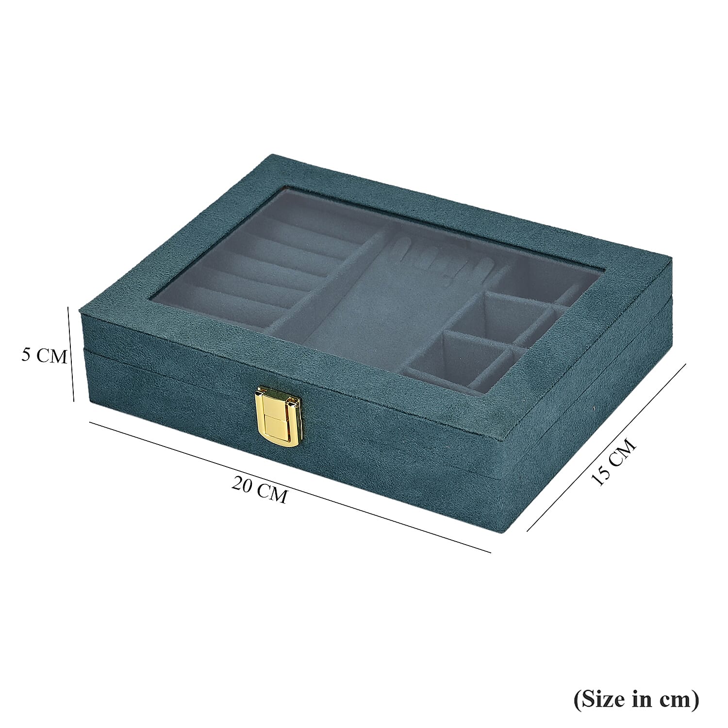 Velvet Jewellery Box With Transparent Window - 8-Slots with Removable Tray