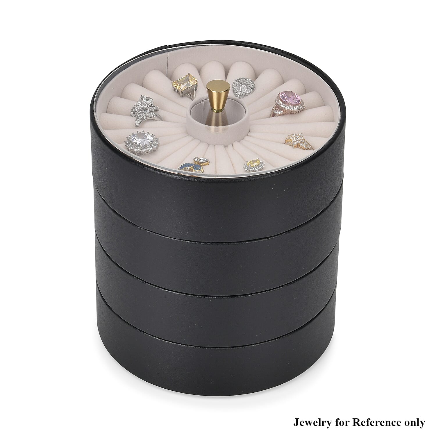 Patterned  4 Layer Stackable Jewellery Organiser (Size 15x15x16 cm) - Black