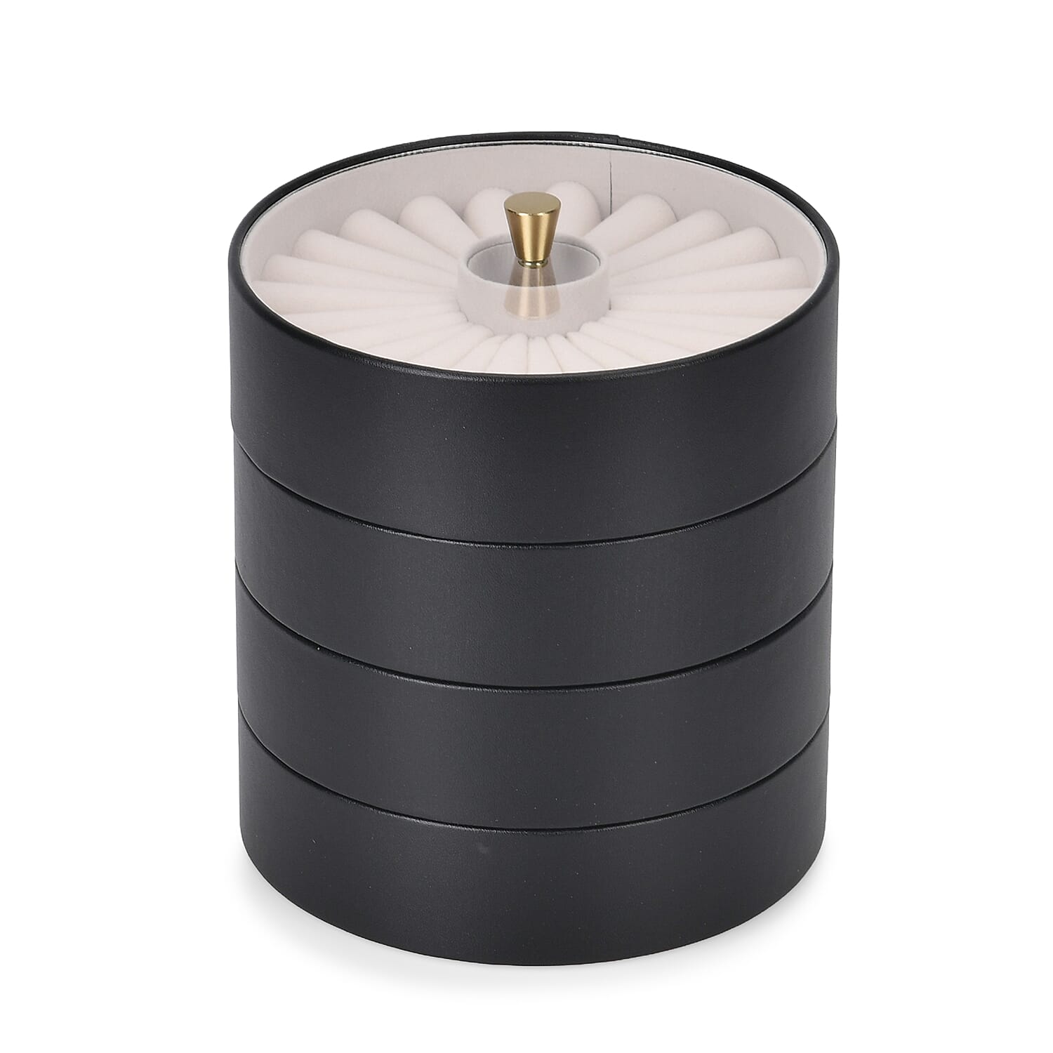 Patterned  4 Layer Stackable Jewellery Organiser (Size 15x15x16 cm) - Black