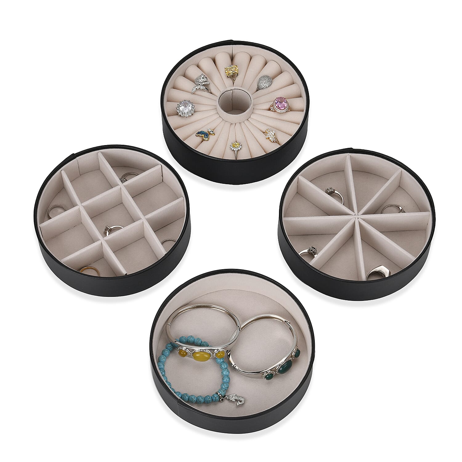 Patterned  4 Layer Stackable Jewellery Organiser (Size 15x15x16 cm) - Black