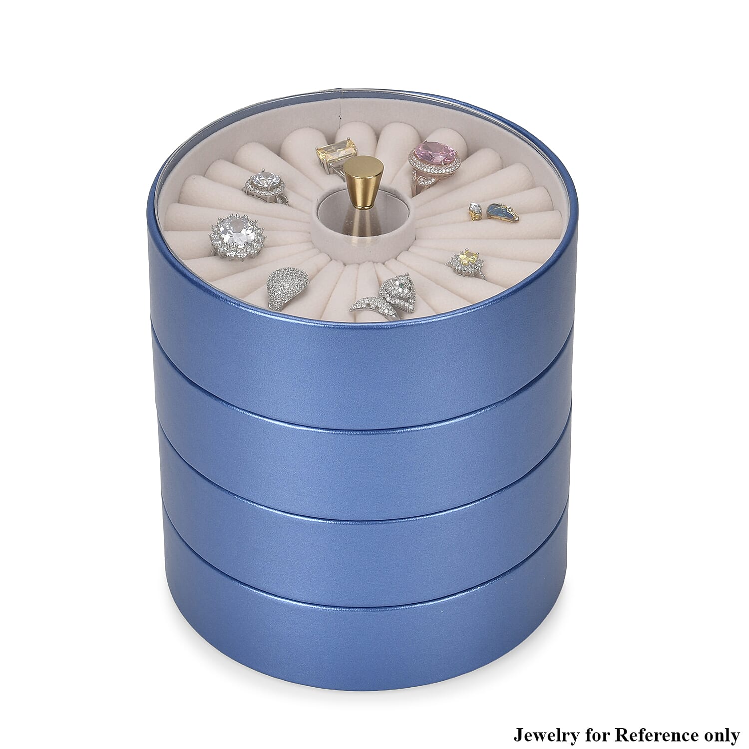 Patterned  4 Layer Stackable Jewellery Organiser (Size 15x15x16 cm) - Blue