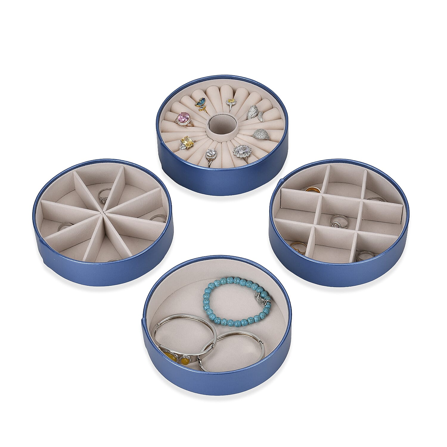 Patterned  4 Layer Stackable Jewellery Organiser (Size 15x15x16 cm) - Blue