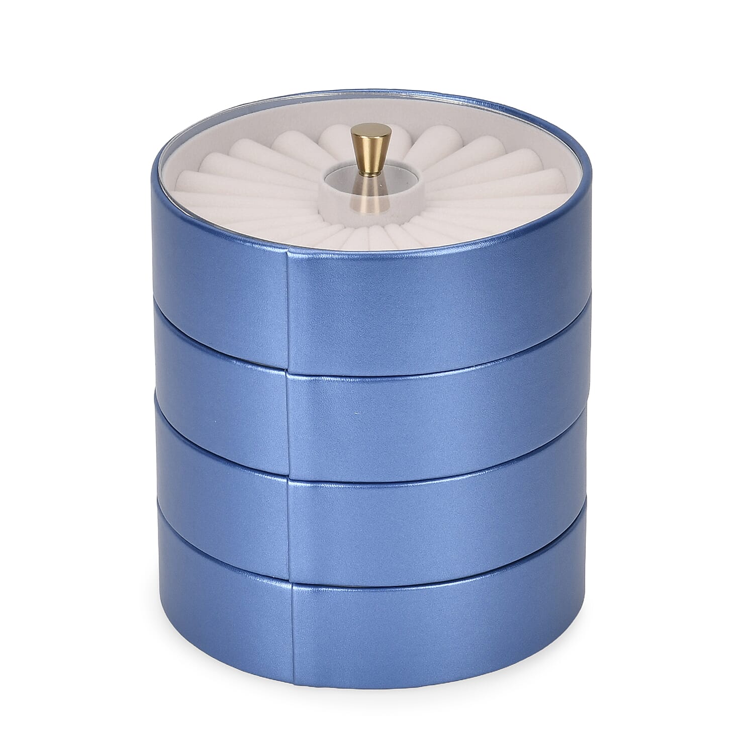 Patterned  4 Layer Stackable Jewellery Organiser (Size 15x15x16 cm) - Blue