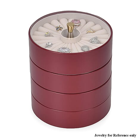 Patterned  4 Layer Stackable Jewellery Organiser (Size 15x15x16 cm) - Wine Red