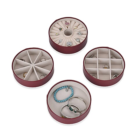 Patterned  4 Layer Stackable Jewellery Organiser (Size 15x15x16 cm) - Wine Red