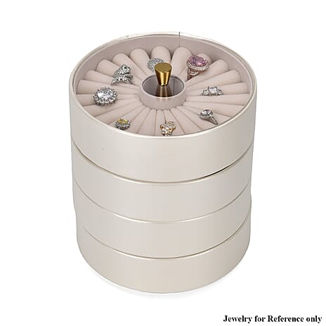 Patterned  4 Layer Stackable Jewellery Organiser (Size 15x15x16 cm) - Cream