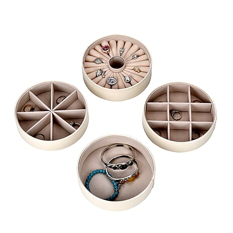 Patterned  4 Layer Stackable Jewellery Organiser (Size 15x15x16 cm) - Cream