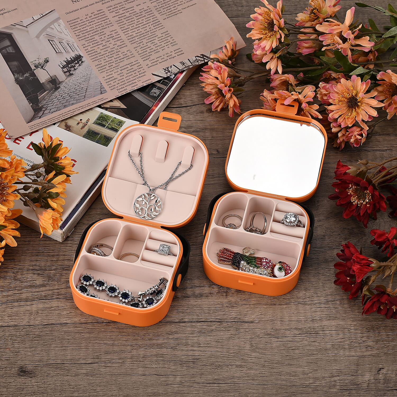 Set of 2 - Solid Jewellery Boxes - Orange & Green