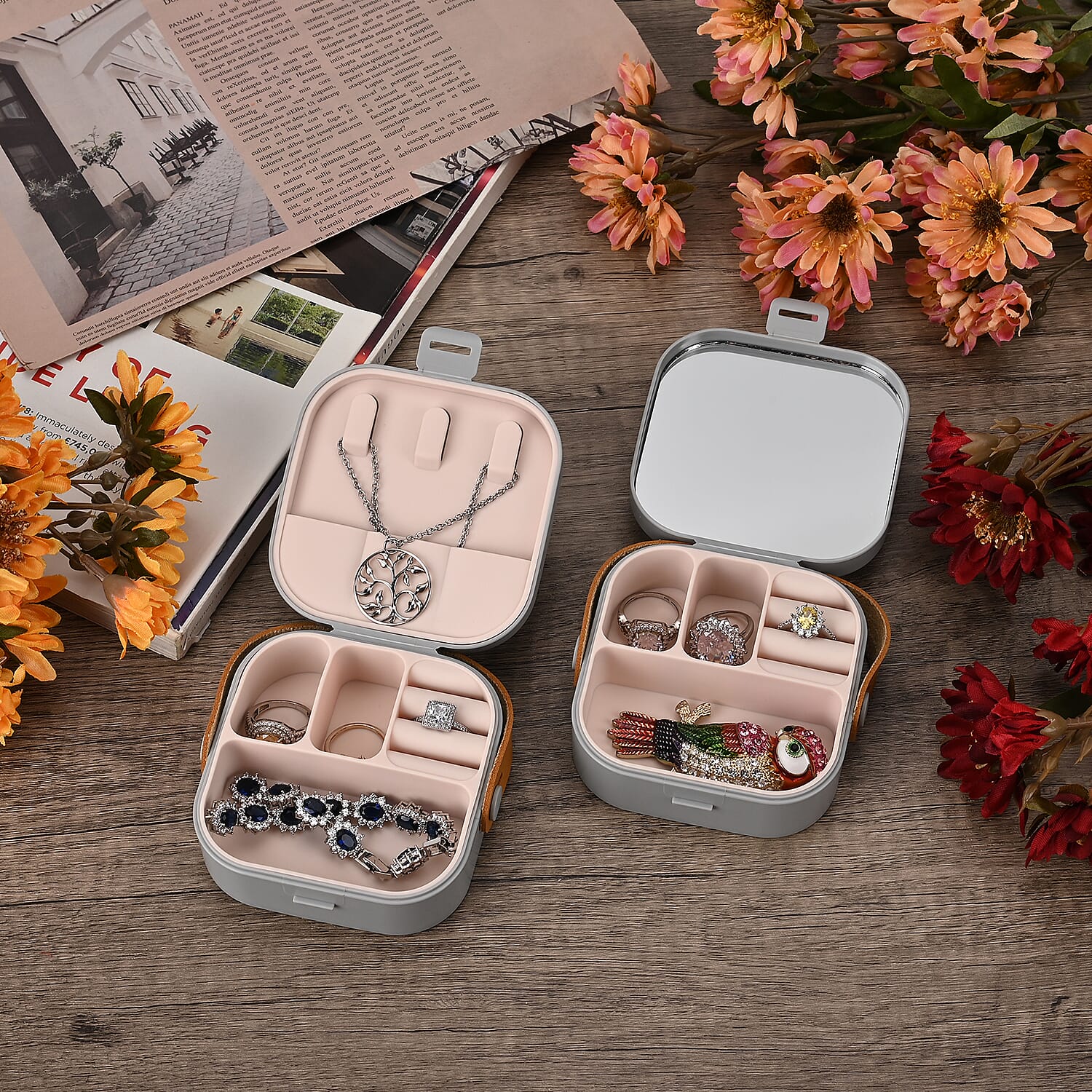 Set of 2 - Solid Jewellery Boxes  - Grey & Green