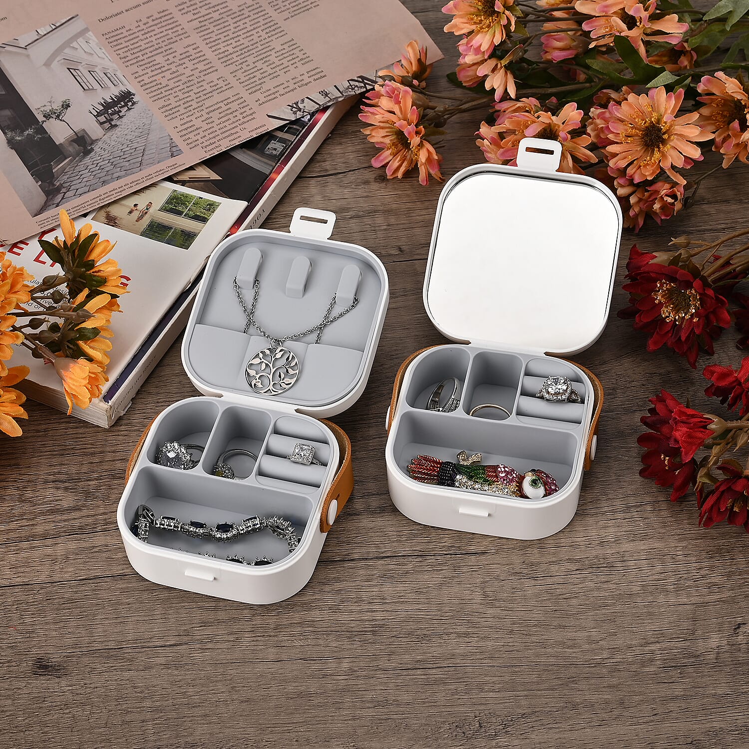 Set of 2 - Solid Jewellery Boxes  - White & Green