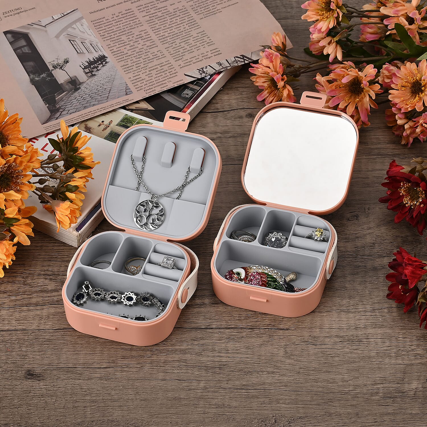 Set of 2 - Solid Jewellery Boxes  - Pink & Green