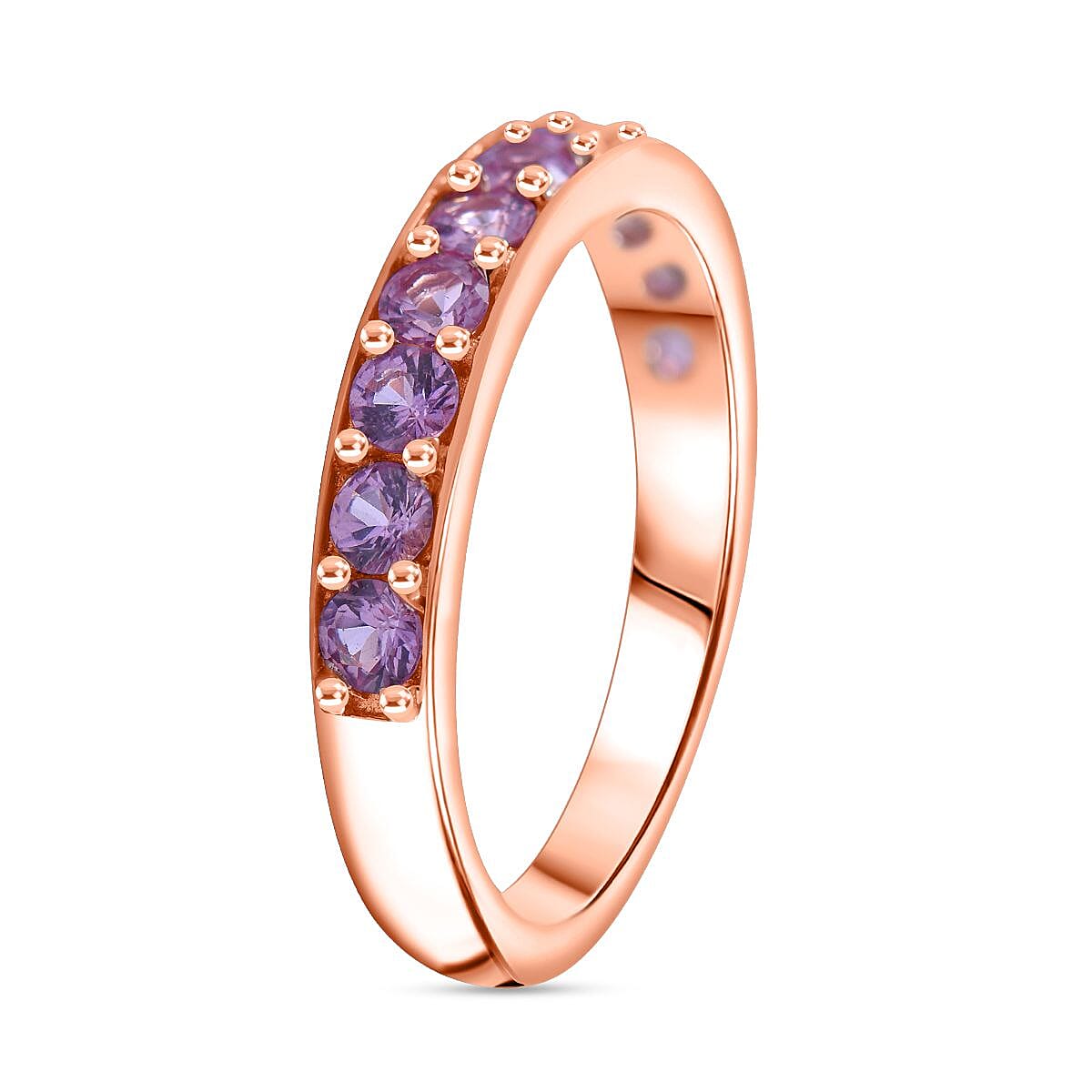 Pink Sapphire Eternity Band Ring in 18K Vermeil RG Plated Sterling Silver