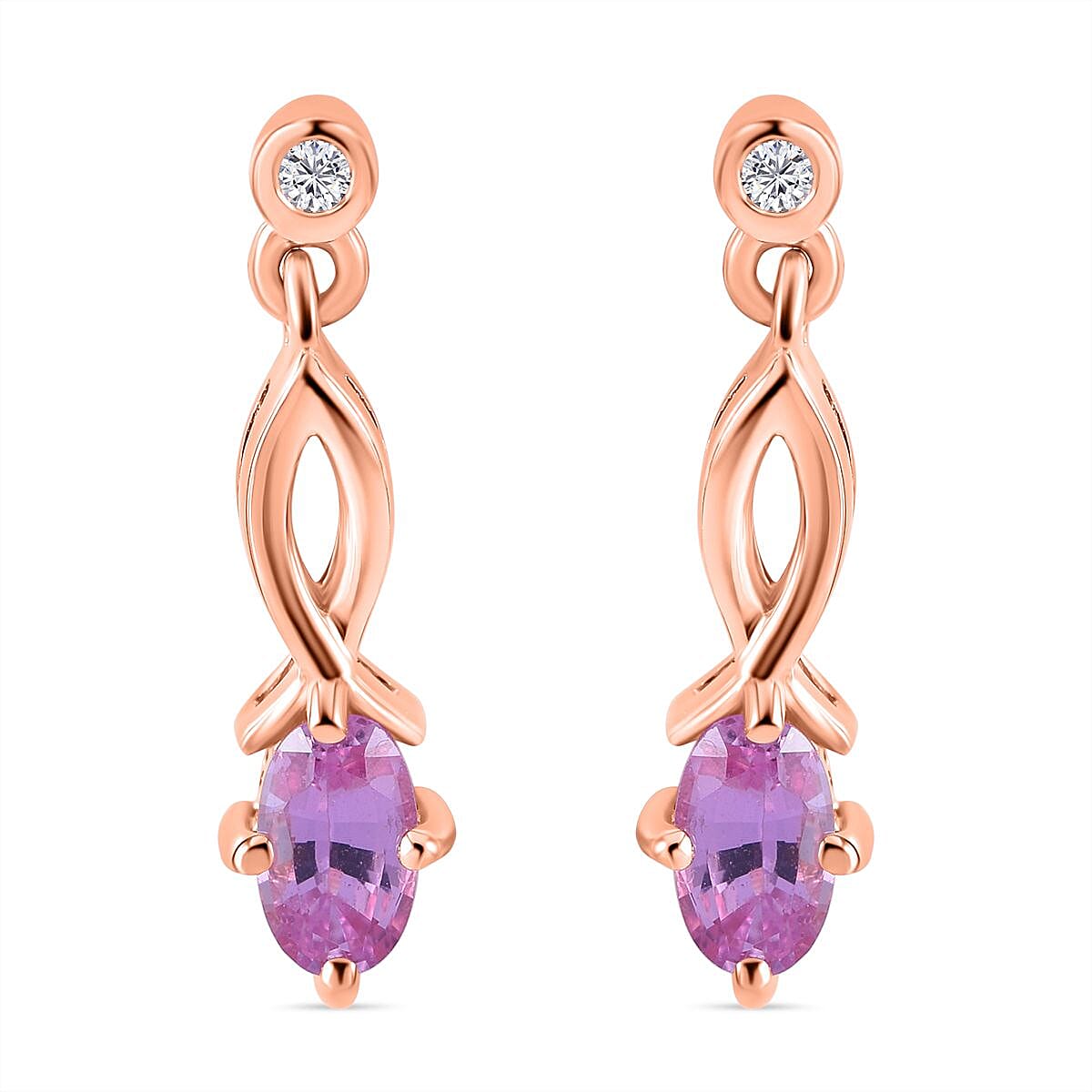 Madagascar Pink Sapphire & Natural Zircon Dangle Earrings in 18K Vermeil RG Sterling Silver