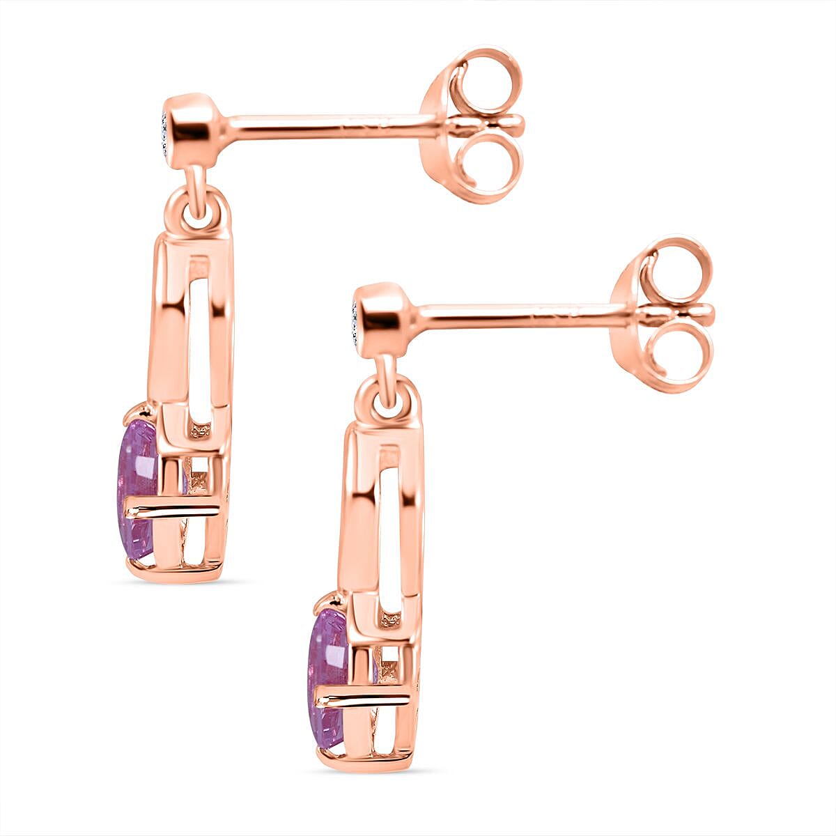 Madagascar Pink Sapphire & Natural Zircon Dangle Earrings in 18K Vermeil RG Sterling Silver