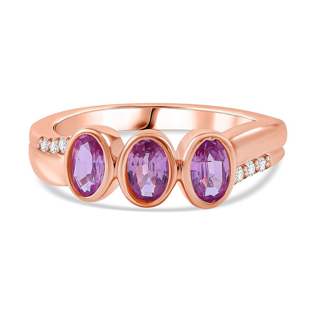 Pink Sapphire & Natural Zircon Ring in 18K Vermeil RG Plated Sterling Silver