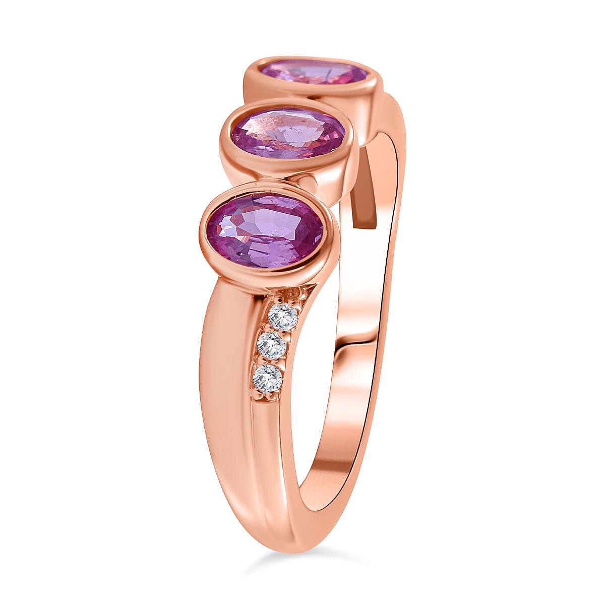 Pink Sapphire & Natural Zircon Ring in 18K Vermeil RG Plated Sterling Silver