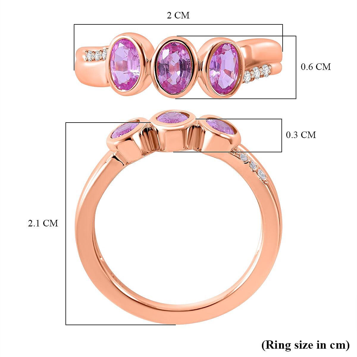 Pink Sapphire & Natural Zircon Ring in 18K Vermeil RG Plated Sterling Silver