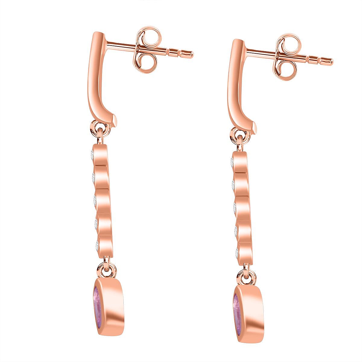Madagascar Pink Sapphire & Natural Zircon Dangle Earrings in 18K Vermeil RG Plated Sterling Silver
