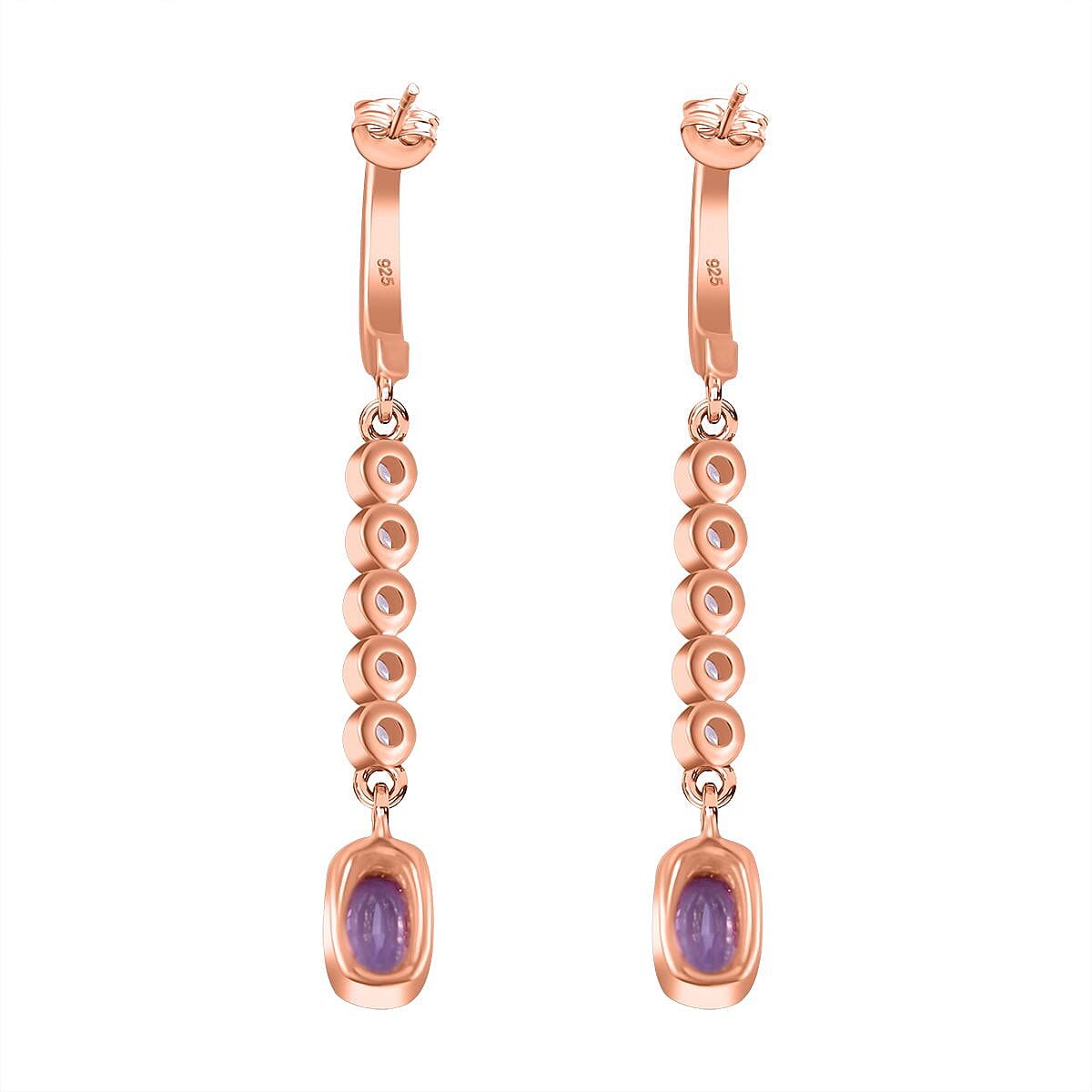 Madagascar Pink Sapphire & Natural Zircon Dangle Earrings in 18K Vermeil RG Plated Sterling Silver