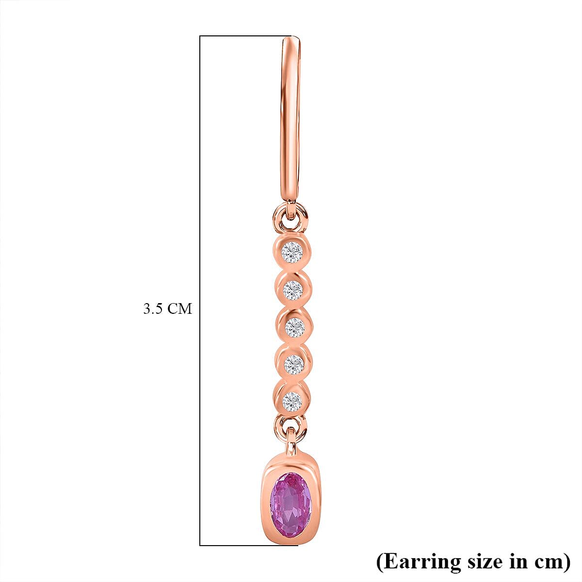 Madagascar Pink Sapphire & Natural Zircon Dangle Earrings in 18K Vermeil RG Plated Sterling Silver