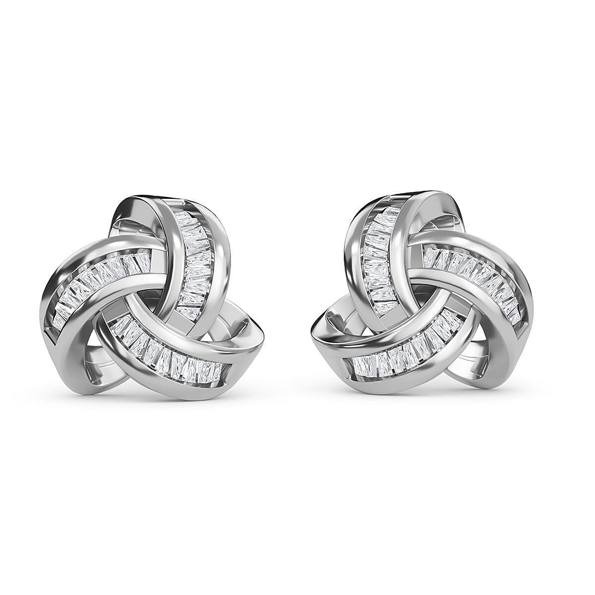 White Diamond Fancy Earring in Rhodium Overlay Sterling Silver 0.20 ct 0.216 Ct.