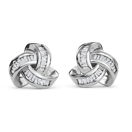 Back By Popular Demand - Natural White Diamond  Knot Earring in Rhodium Overlay Sterling Silver 0.20 Ct.