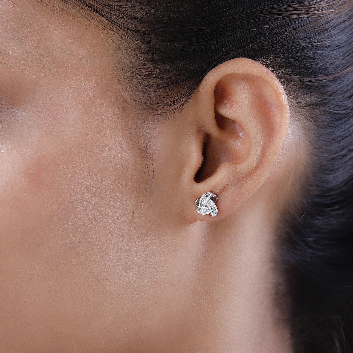 White Diamond Fancy Earring in Rhodium Overlay Sterling Silver 0.20 ct 0.216 Ct.