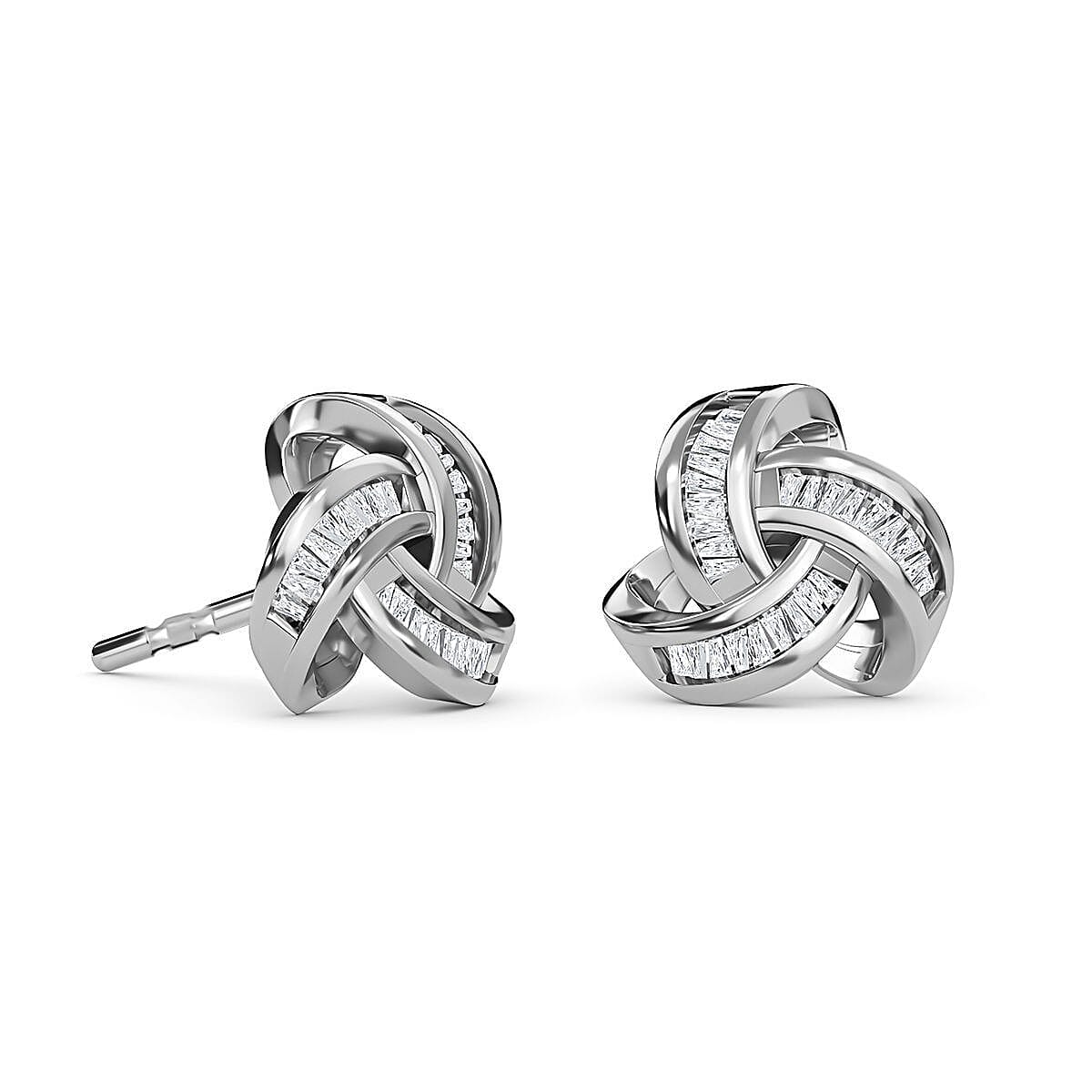White Diamond Fancy Earring in Rhodium Overlay Sterling Silver 0.20 ct 0.216 Ct.