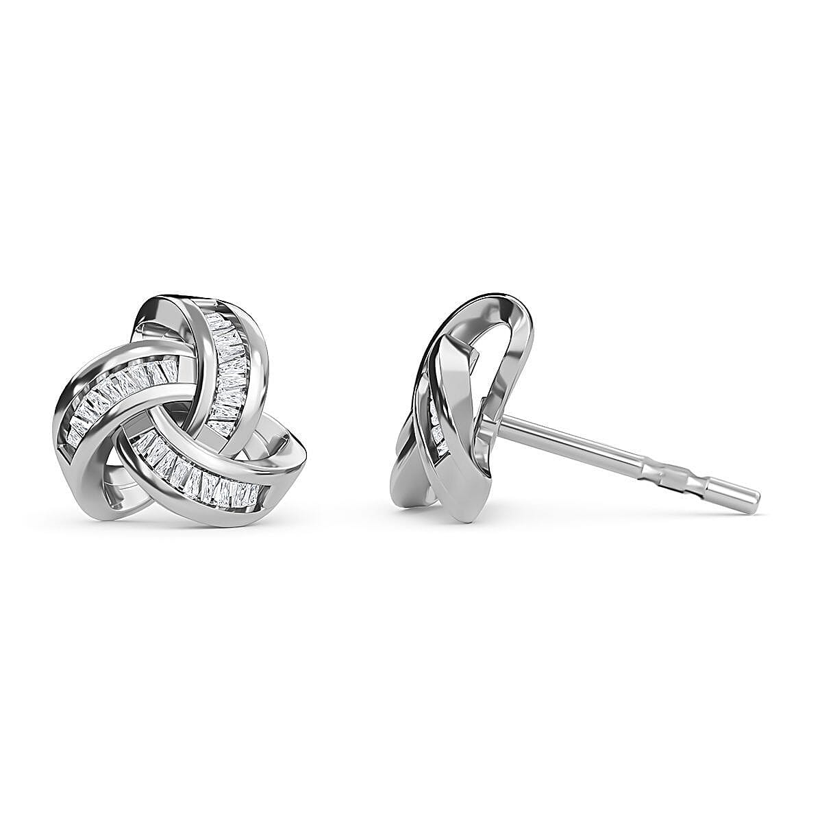 White Diamond Fancy Earring in Rhodium Overlay Sterling Silver 0.20 ct 0.216 Ct.