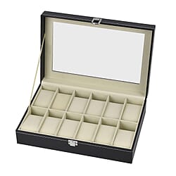 Luxury Watch Display Box with 12 Velvet Watch Cushions and Transparent Window